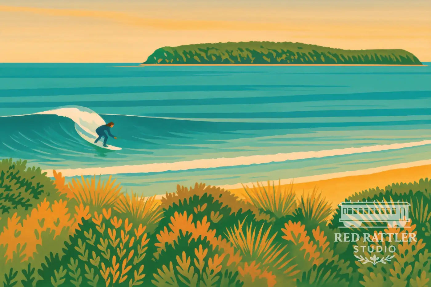 Broulee Lone Sunset Surfer Girl (Blank Card) Card