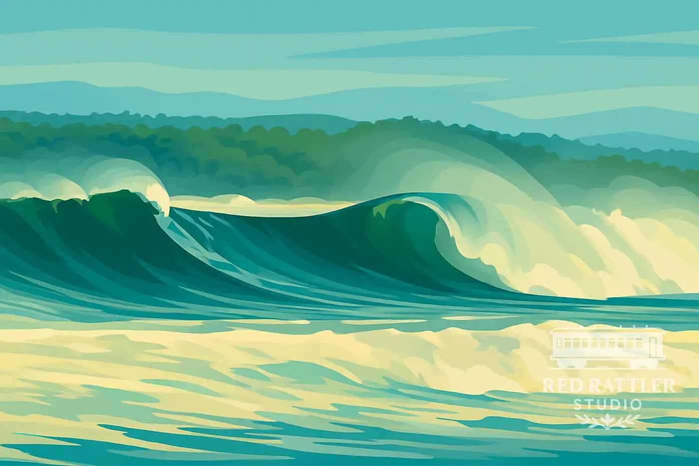 Green Waves South Broulee Framed Print. Size A3 frame with A4 Print Art Print