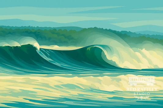 Green Waves South Broulee Framed Print. Size A3 frame with A4 Print Art Print