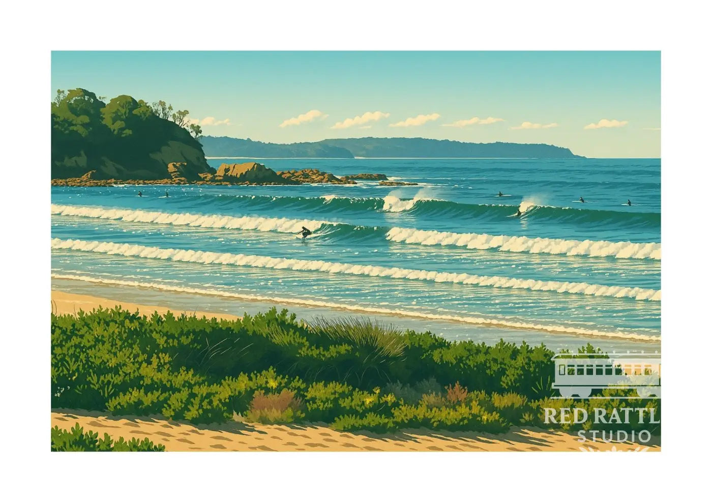 North Broulee Surfer Framed Print. Size A3 frame with A4 Print Art Print