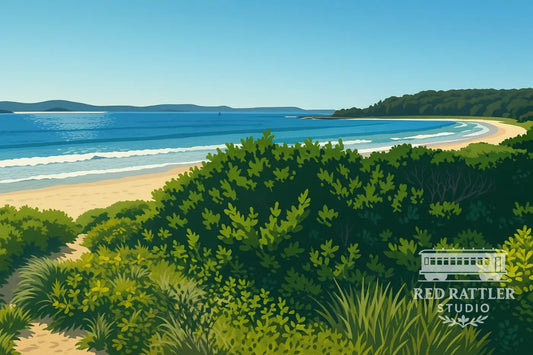 Pathway series: 1. Broulee Island & Southern end of Broulee Beach (Size A2 printed on Metal) Metal Print