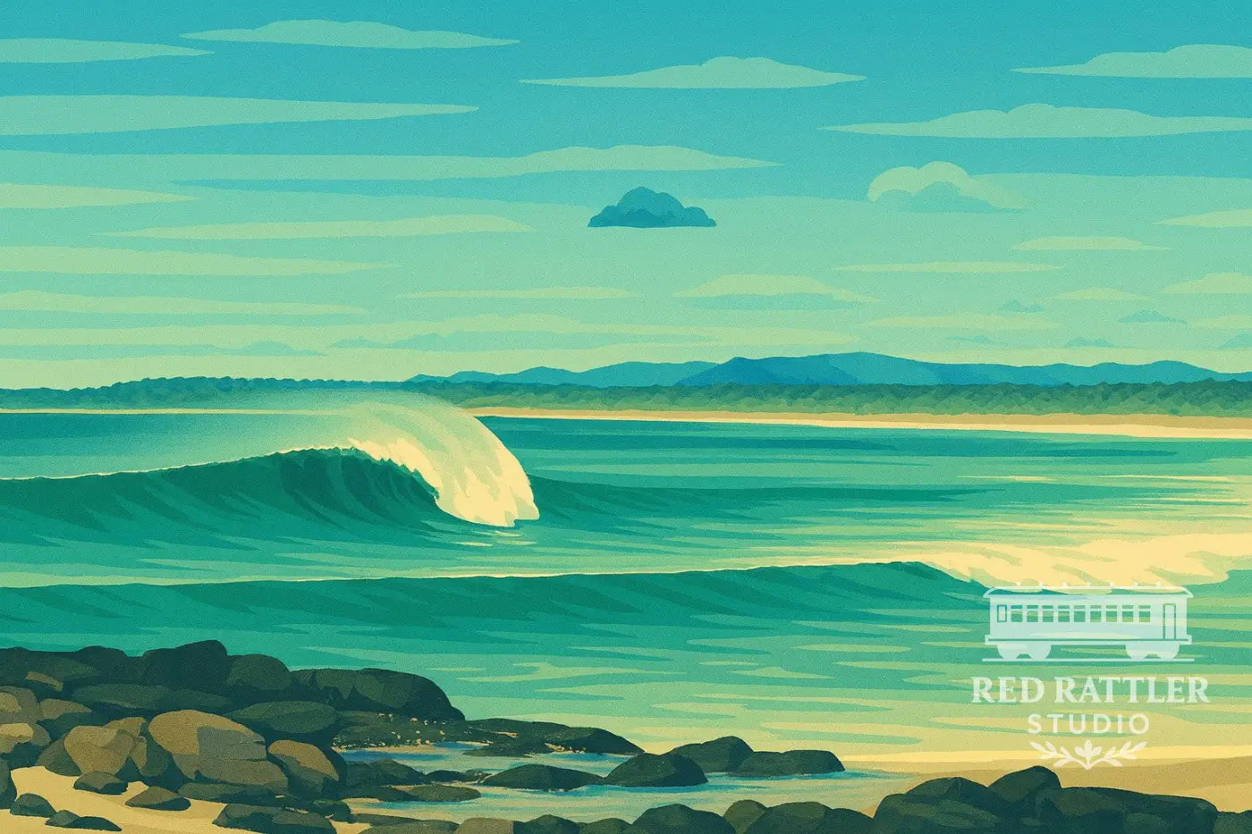 Rocky Foreshore on a Dark Day Framed Print A3 size Art Print