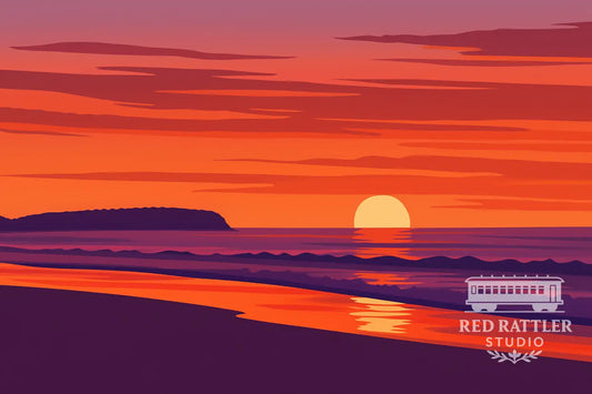 Sunrise Over Broulee (Purple and Red) Framed Print Size A2 Frame with A3 Print Art Print